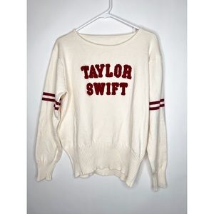 Taylor Swift Sweater Varsity Knit Applique Cream Red Album Size Large